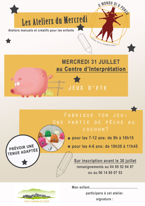 Prochain atelier pour enfant du mois de juillet