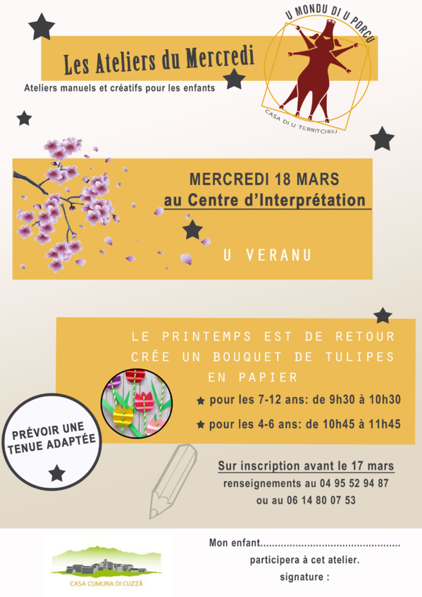 Ateliers manuels pour enfants du mois de mars